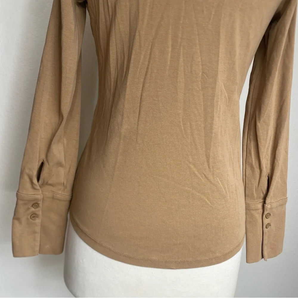 Banana Republic Women Milk Chocolate Collared Ponte Button Top Size Small Casual - Picture 8 of 14